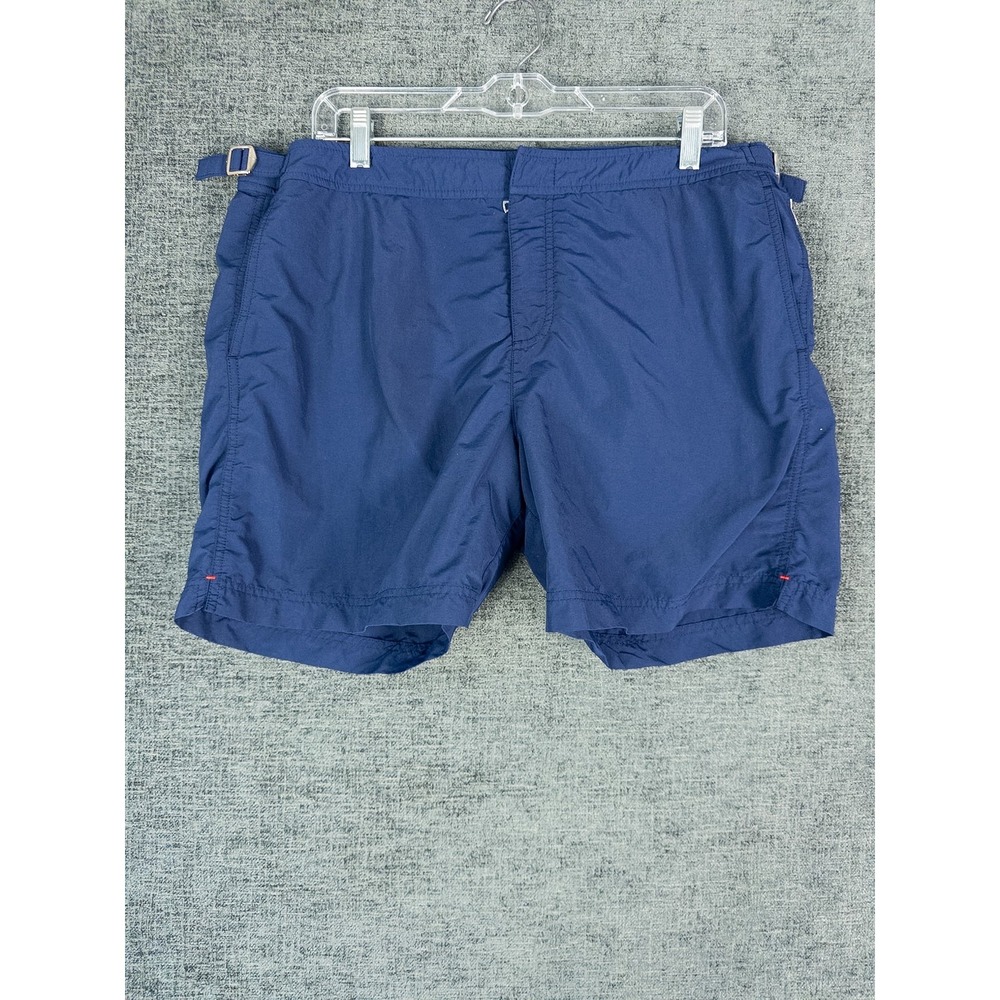 Orlebar Brown Bulldog Swim Shorts Mens 38 Navy Blue Adjustable Tabs Resort Coast